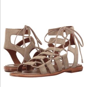Frye Blair Side-Tie Ghillie Gladiator Sandals SZ 8 M Ash Suede